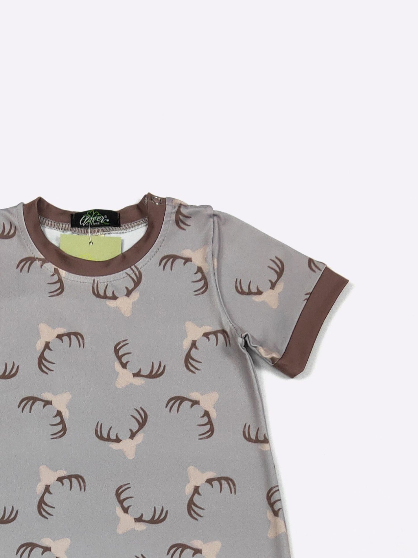Antler 2 Boy Romper | Boutique Baby Boy Antler Print Romper by Clover Cottage