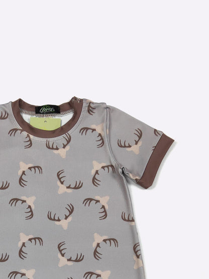 Antler 2 Boy Romper | Boutique Baby Boy Antler Print Romper by Clover Cottage