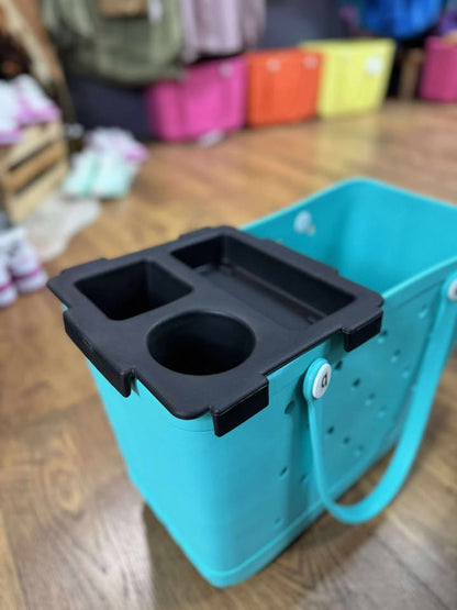 “Top o’ the Bogg To Ya topper tray in mushroom color sitting atop Original Bogg Bag”

“Tray view with built-in cup holders and tray within a tray design”

“Close-up of topper tray edges and EVA material texture”