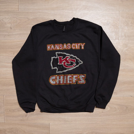 Kansas City Chiefs Rhinestone Black Crewneck Sweatshirt – Sparkling Game Day Spirit