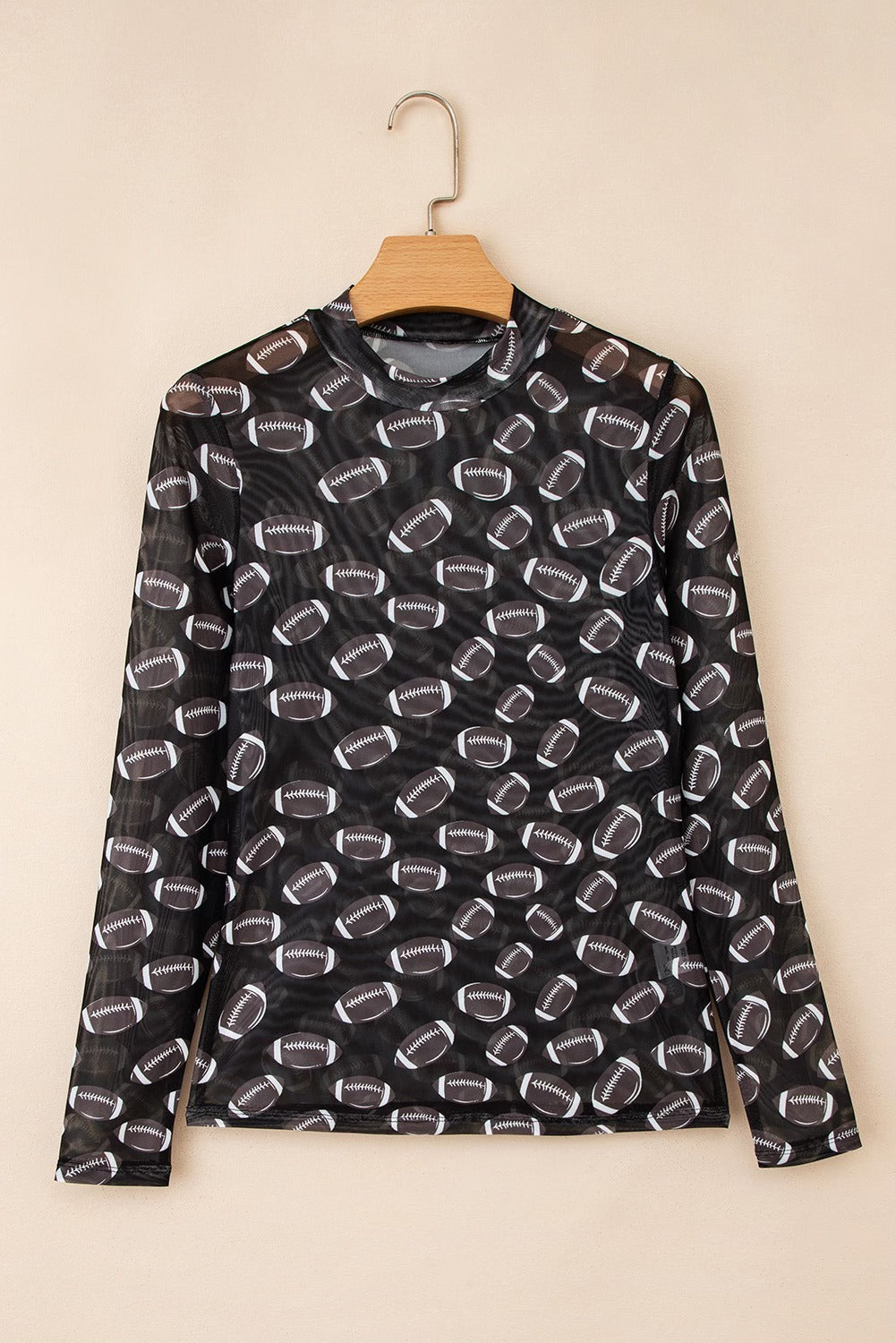 Black Football Print Mesh Long Sleeve Top – Game Day Layering Tee