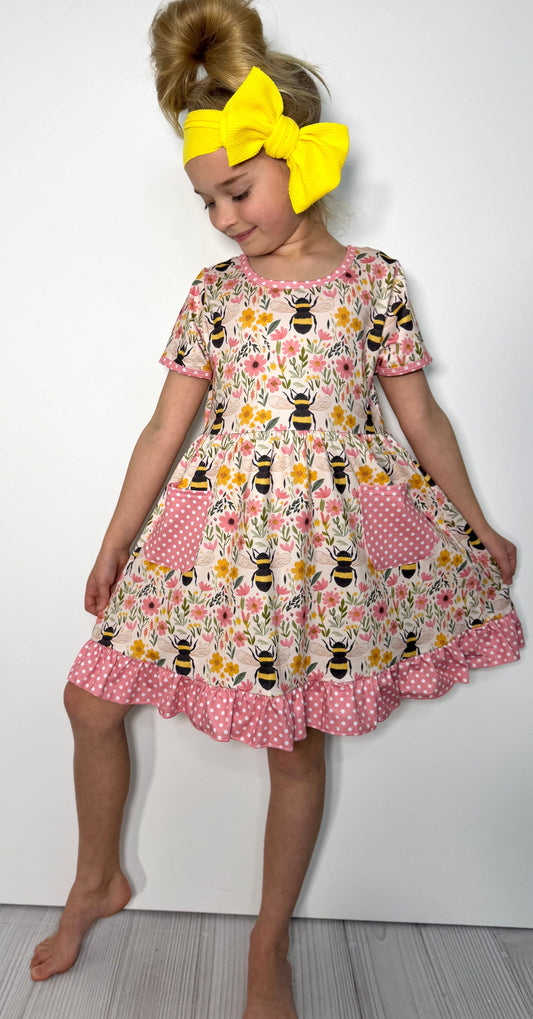 Bee Blooms Girls Dress by Clover Cottage 🌸