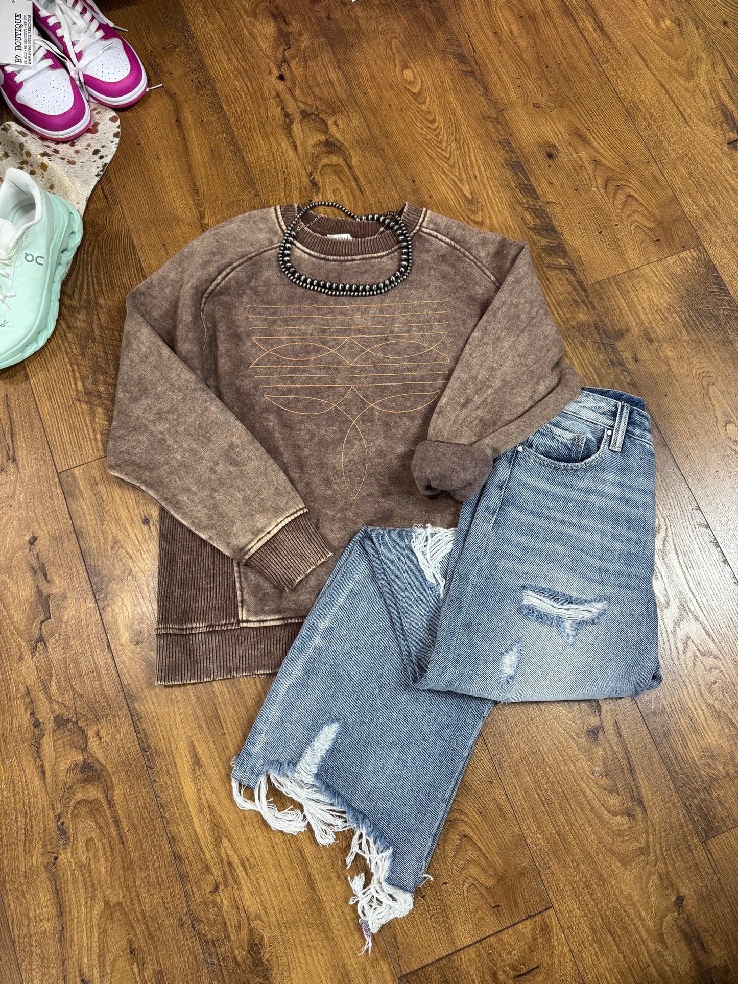 Boot Stitched Mineral Wash Sweatshirt – Western Graphic Pullover