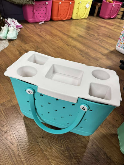 “Top o’ the Bogg To Ya topper tray in mushroom color sitting atop Original Bogg Bag”

“Tray view with built-in cup holders and tray within a tray design”

“Close-up of topper tray edges and EVA material texture”