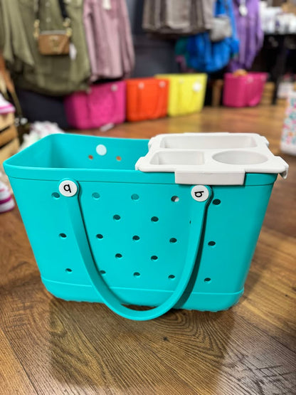 “Top o’ the Bogg To Ya topper tray in mushroom color sitting atop Original Bogg Bag”

“Tray view with built-in cup holders and tray within a tray design”

“Close-up of topper tray edges and EVA material texture”