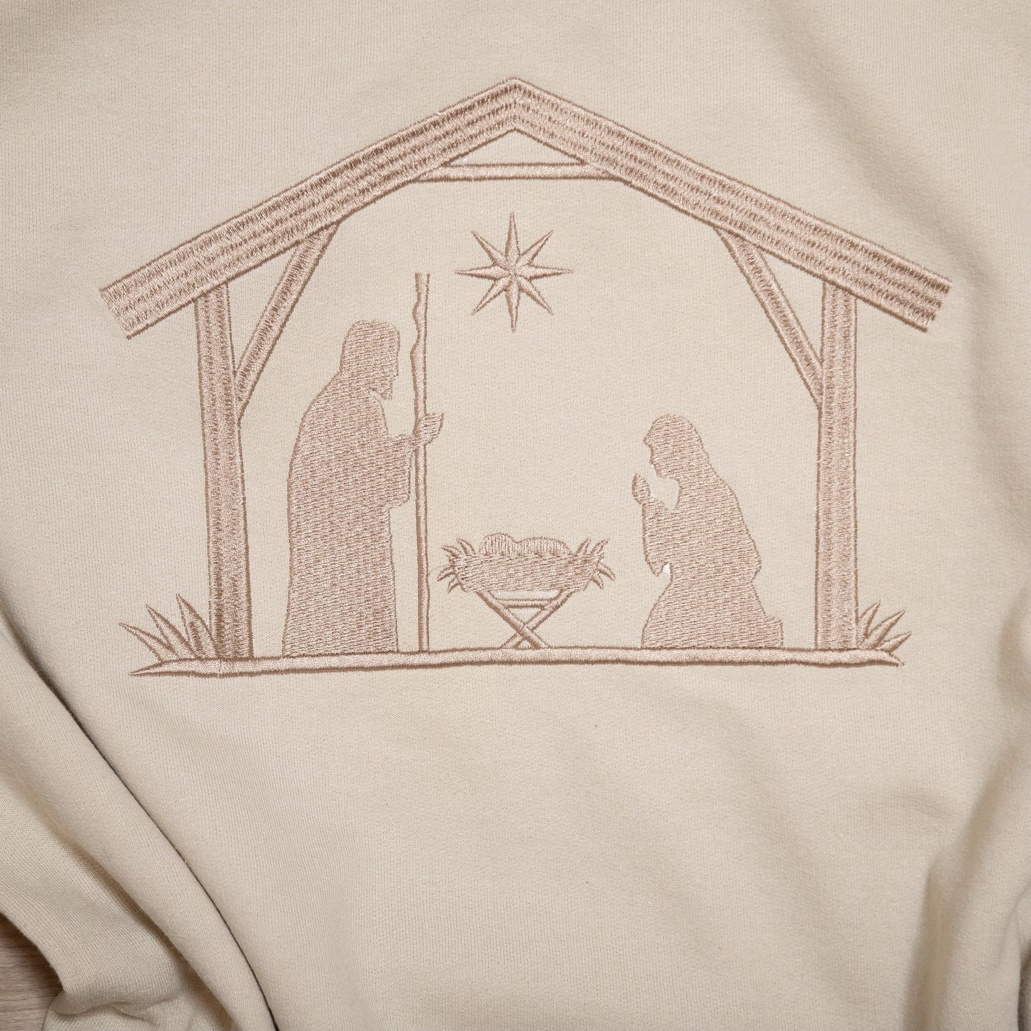 Embroidered Nativity Scene Crewneck Sweatshirt – Christian Christmas Sweater