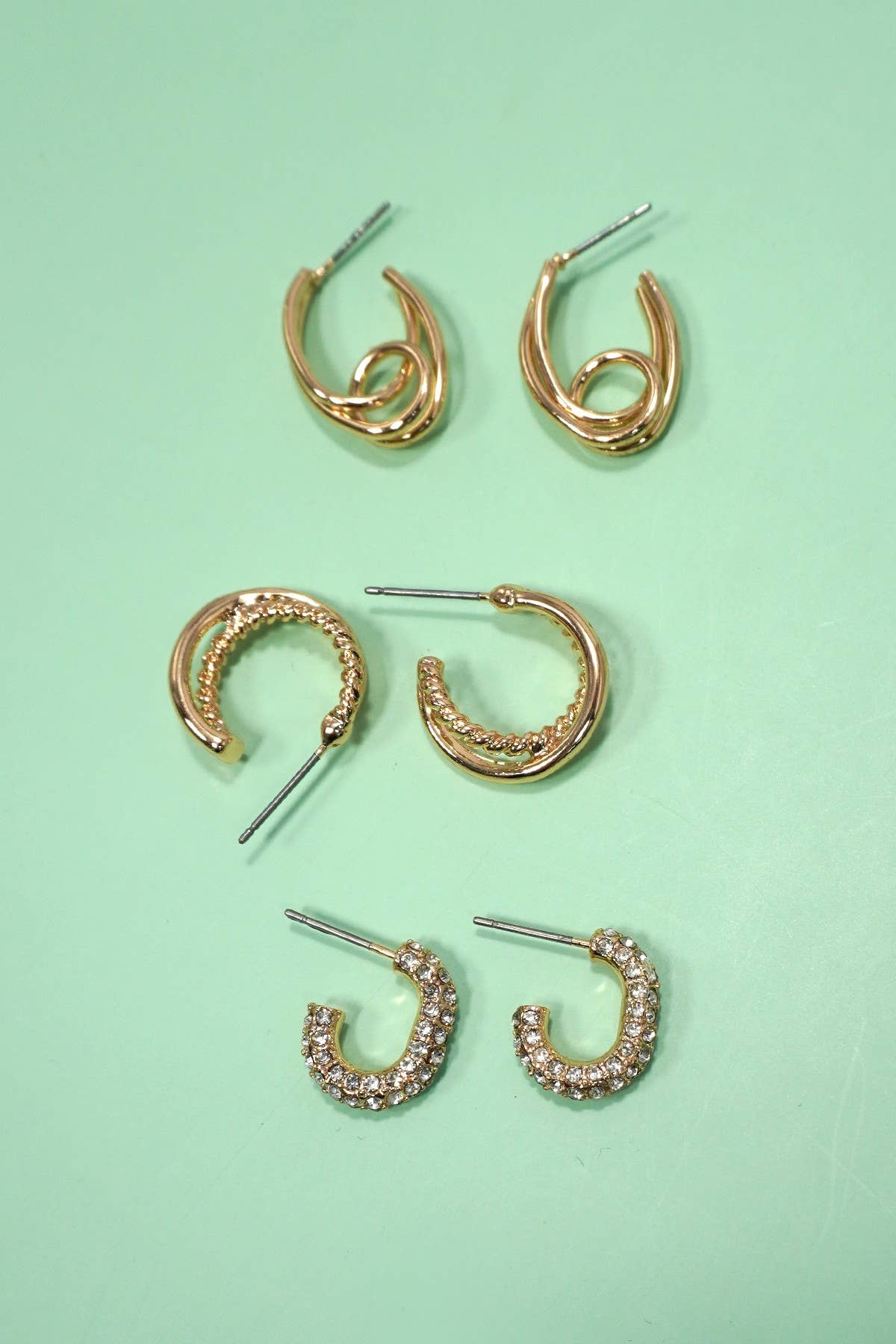Rhinestone Glow Huggie Hoop Trio | Hypoallergenic Titanium Post Earrings