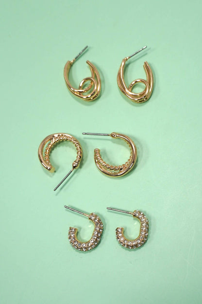 Rhinestone Glow Huggie Hoop Trio | Hypoallergenic Titanium Post Earrings