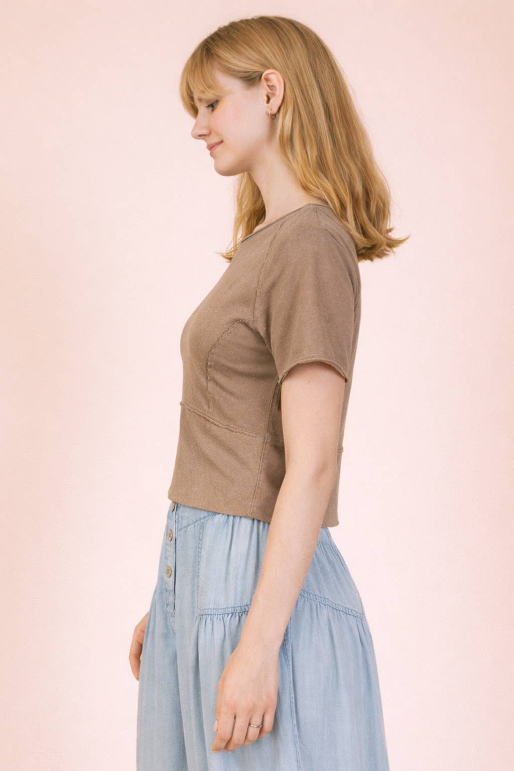 Mineral Washed Fitted Crop Top | Raw Edge Short Sleeve Tee