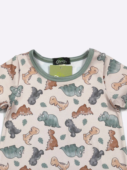 Dino Cutie Boy Romper | Dinosaur Print Baby Boy Summer Romper by Clover Cottage