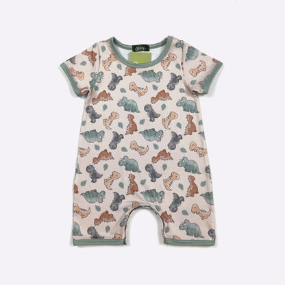 Dino Cutie Boy Romper | Dinosaur Print Baby Boy Summer Romper by Clover Cottage