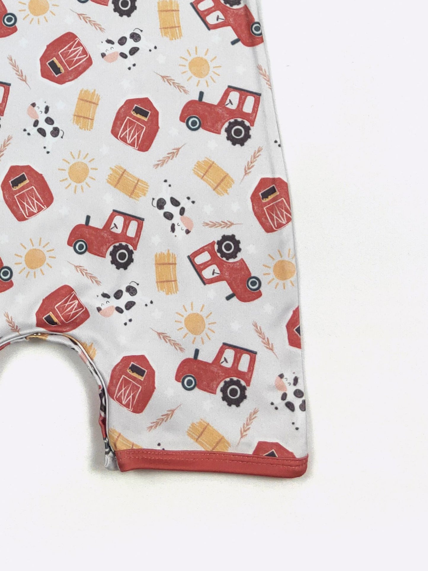 Haystack Boy Romper | Farm Print Baby Boy Summer Romper by Clover Cottage