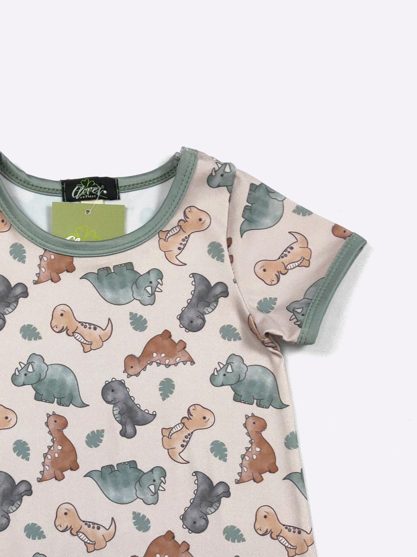 Dino Cutie Boy Romper | Dinosaur Print Baby Boy Summer Romper by Clover Cottage