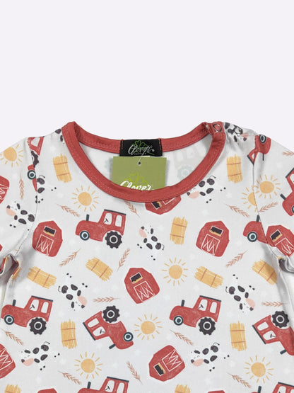 Haystack Boy Romper | Farm Print Baby Boy Summer Romper by Clover Cottage