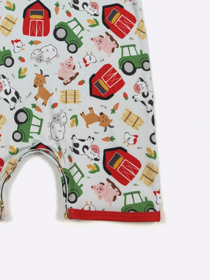 Little Farmer Boy Romper | Farm Print Baby Boy Summer Romper