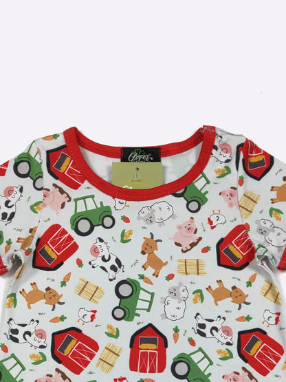 Little Farmer Boy Romper | Farm Print Baby Boy Summer Romper