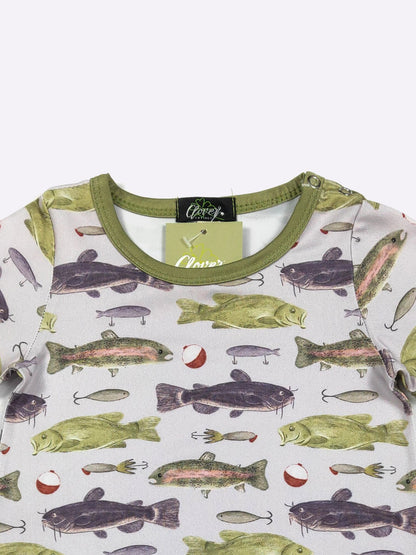 Catch of the Day Boy Romper | Fish Print Baby Boy Summer Romper by Clover Cottage
