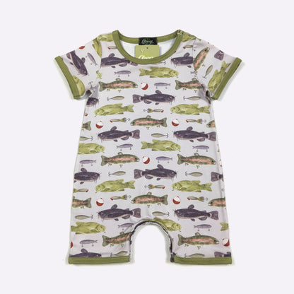 Catch of the Day Boy Romper | Fish Print Baby Boy Summer Romper by Clover Cottage