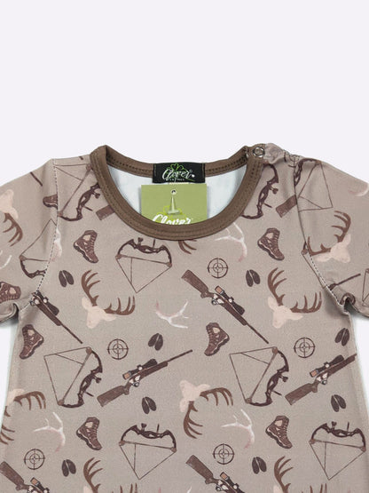 DeeDeer Hunt Boy Romper | Hunting Print Baby Boy Summer Romper Clover Cottage