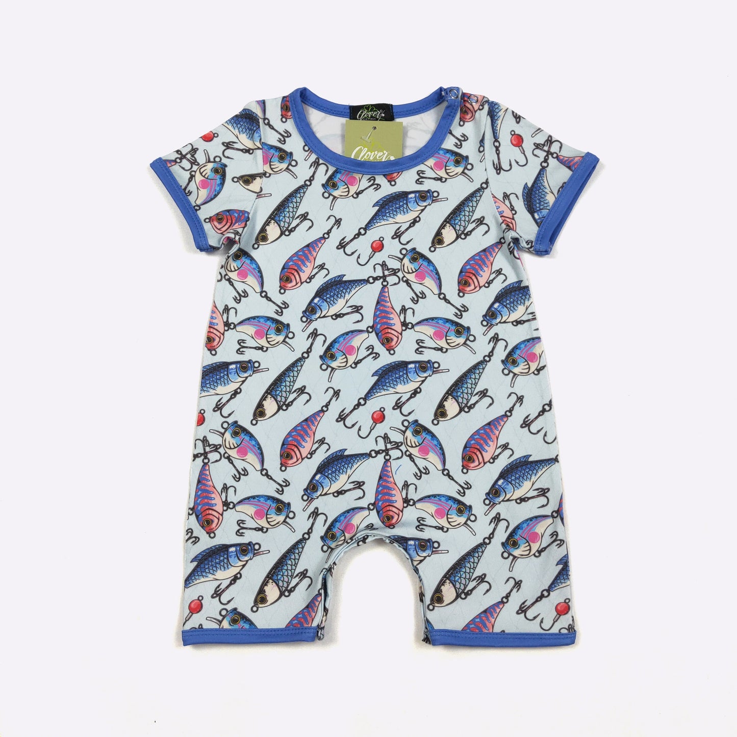 Lure Boy Romper | Fishing Lure Print Baby Boy Summer Romper by Clover