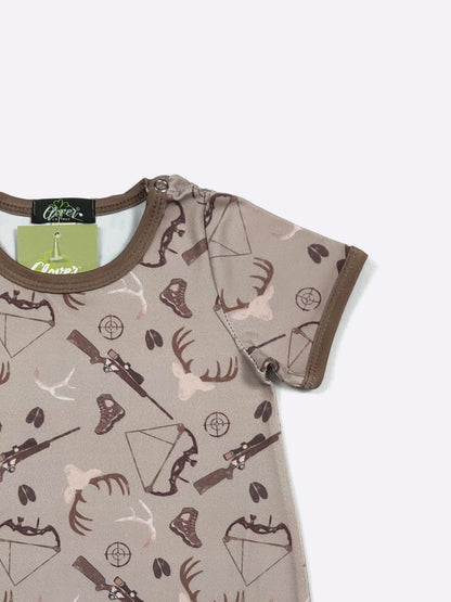 DeeDeer Hunt Boy Romper | Hunting Print Baby Boy Summer Romper Clover Cottage