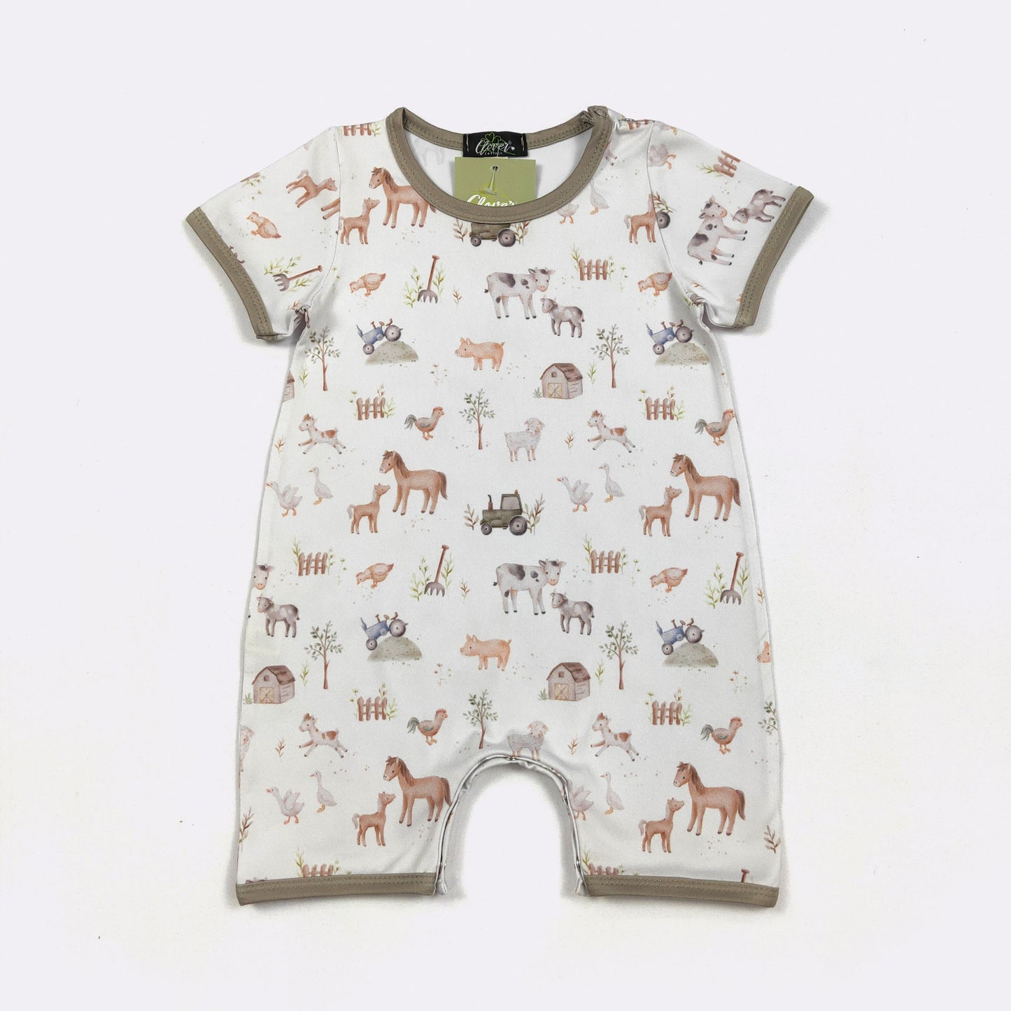 Mini Farm Baby Boy Romper – Short Sleeve Farm Animal One Piece Outfit