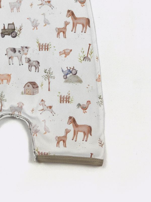 Mini Farm Baby Boy Romper – Short Sleeve Farm Animal One Piece Outfit