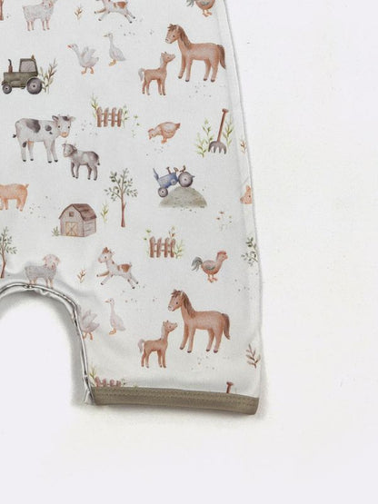 Mini Farm Baby Boy Romper – Short Sleeve Farm Animal One Piece Outfit