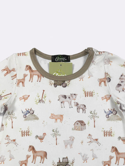 Mini Farm Baby Boy Romper – Short Sleeve Farm Animal One Piece Outfit