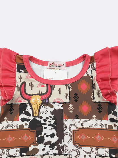 Electric Longhorn Baby Romper – Western Ruffle Baby Girl One Piece Outfit
