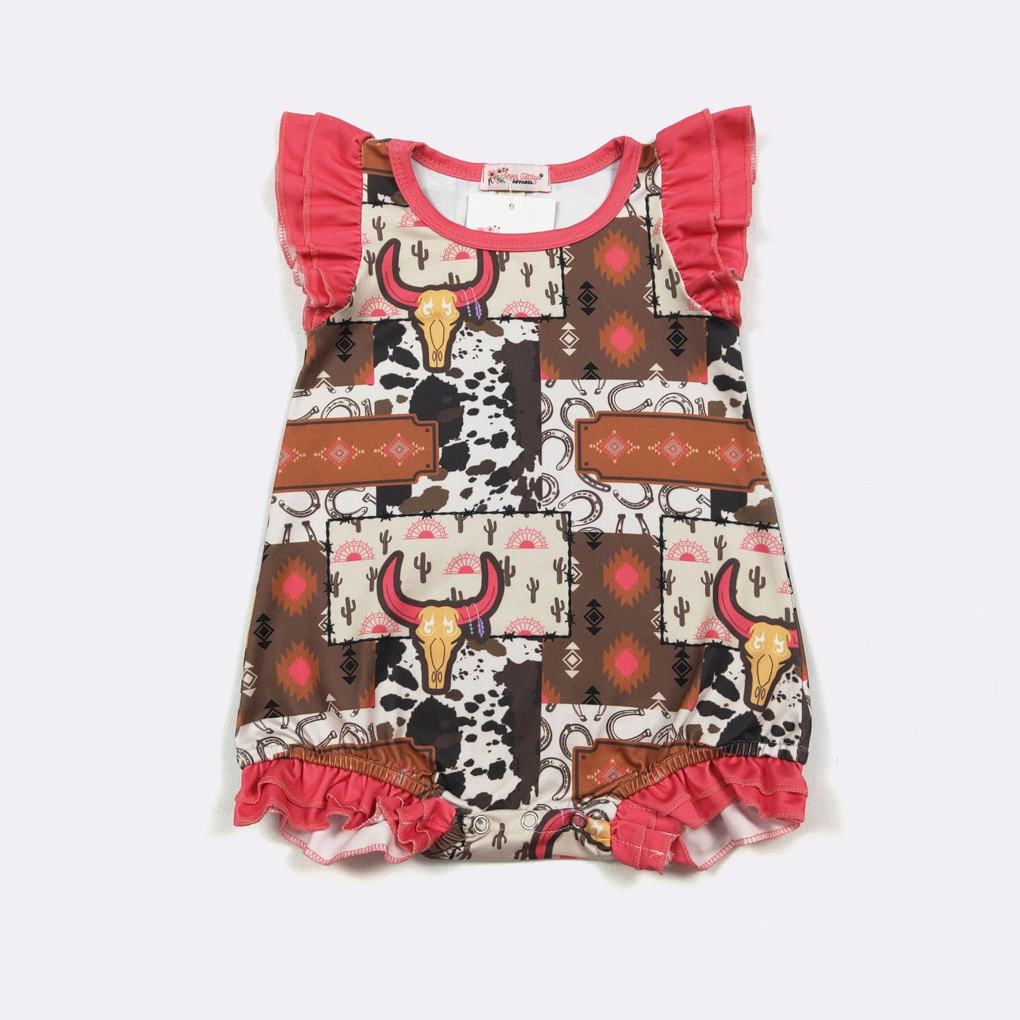 Electric Longhorn Baby Romper – Western Ruffle Baby Girl One Piece Outfit