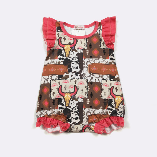 Electric Longhorn Baby Romper – Western Ruffle Baby Girl One Piece Outfit