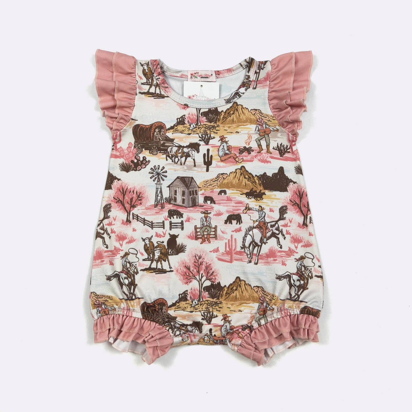 Western Rose Baby Romper – Cowgirl Ruffle Boutique Baby Girl One Piece Outfit