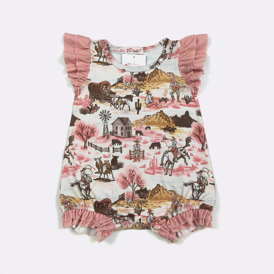 Western Rose Baby Romper – Cowgirl Ruffle Boutique Baby Girl One Piece Outfit