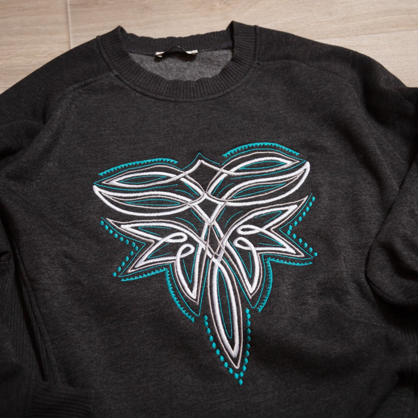 Western Teal Stitch Sweatshirt – Charcoal Embroidered Graphic Pullover