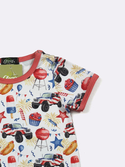 Cookout Merica Boy Romper | Patriotic Baby Boy Summer Romper by Clover Cottage