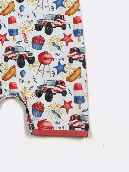 Cookout Merica Boy Romper | Patriotic Baby Boy Summer Romper by Clover Cottage