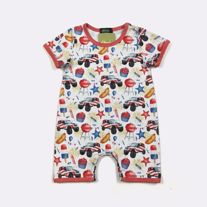 Cookout Merica Boy Romper | Patriotic Baby Boy Summer Romper by Clover Cottage