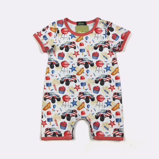 Cookout Merica Boy Romper | Patriotic Baby Boy Summer Romper by Clover Cottage