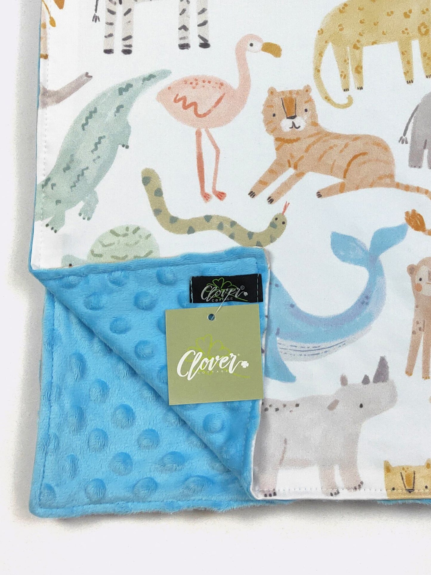 Zoo Animals Minky Baby Blanket | Soft Baby Shower Gift Blanket by Clover Cottage