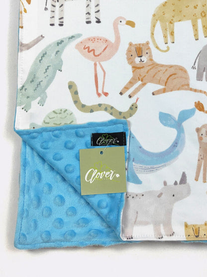 Zoo Animals Minky Baby Blanket | Soft Baby Shower Gift Blanket by Clover Cottage