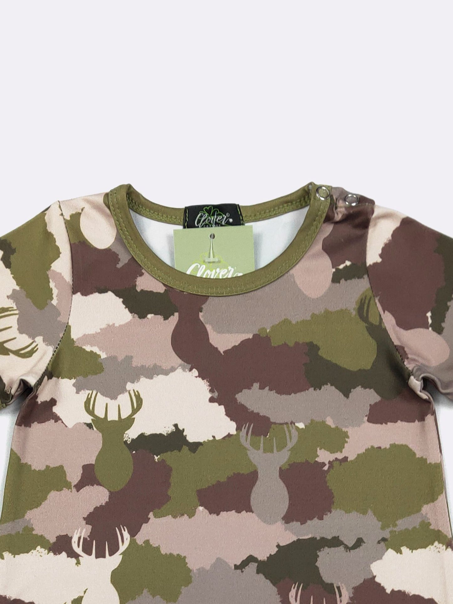 Deer Camo Boy Romper | Camo Deer Print Baby Boy Summer Romper by Clover Cottage