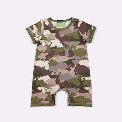 Deer Camo Boy Romper | Camo Deer Print Baby Boy Summer Romper by Clover Cottage