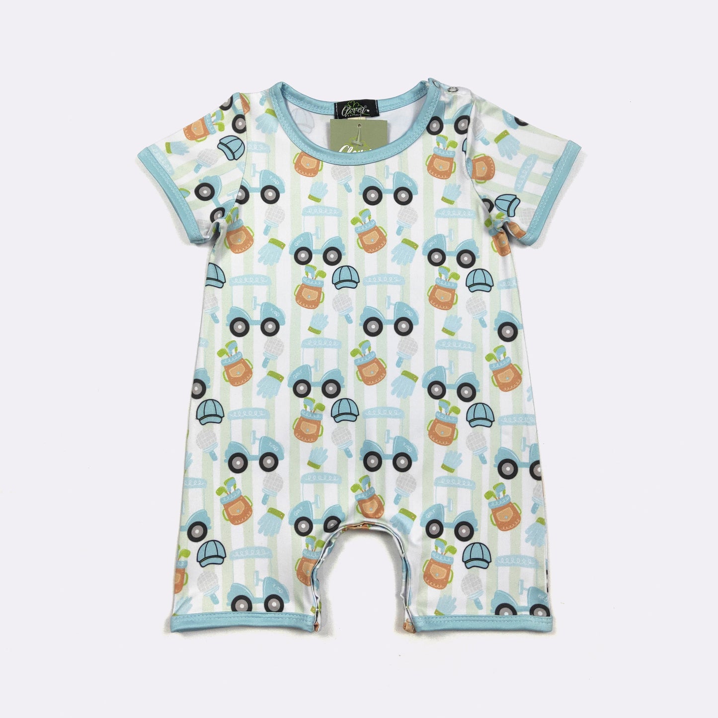 Golf Stripe Baby Boy Romper – Short Sleeve Golf Print One Piece Outfit