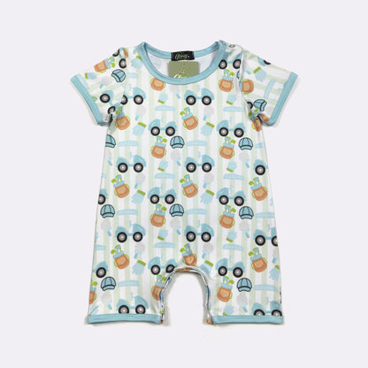 Golf Stripe Baby Boy Romper – Short Sleeve Golf Print One Piece Outfit