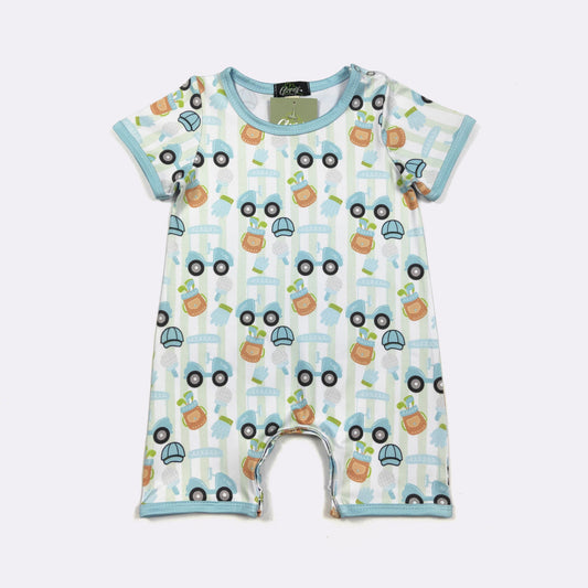 Golf Stripe Baby Boy Romper – Short Sleeve Golf Print One Piece Outfit