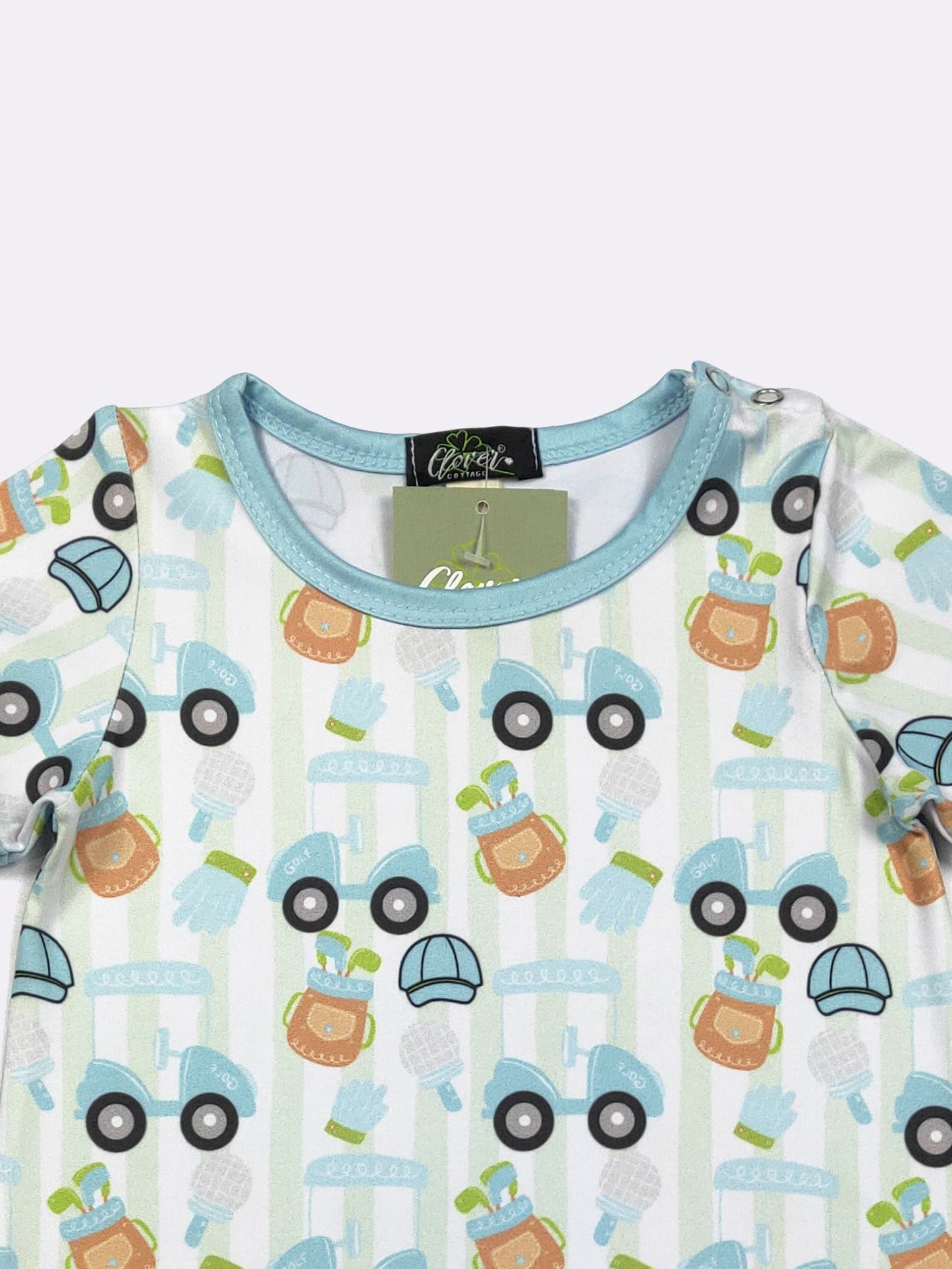 Golf Stripe Baby Boy Romper – Short Sleeve Golf Print One Piece Outfit