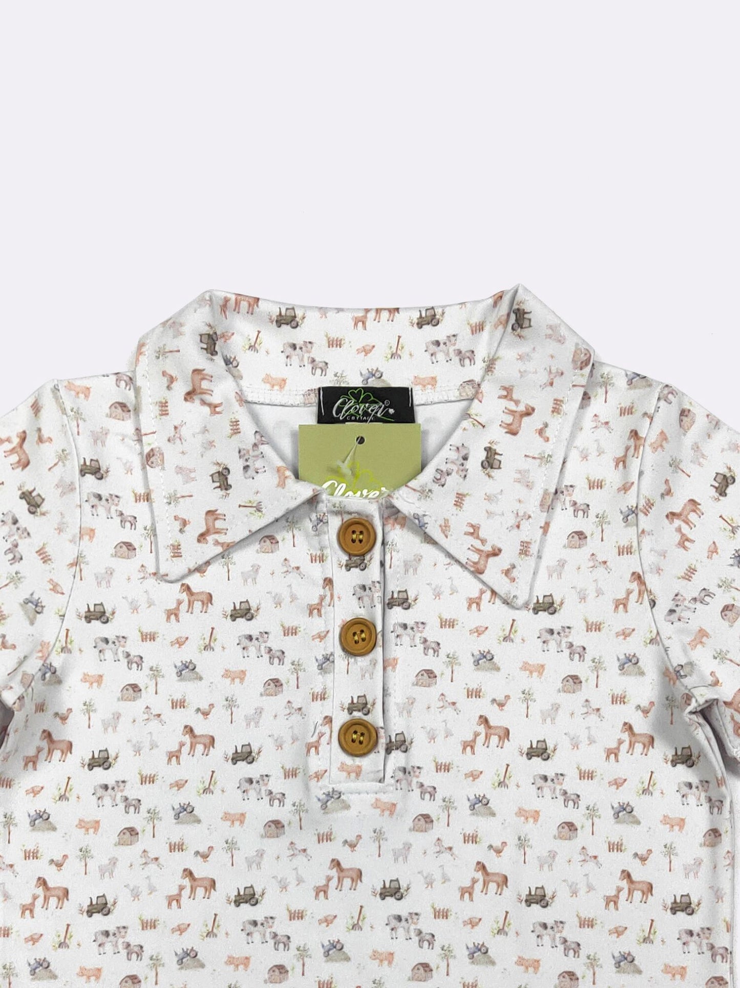 Mini Farm Boy Collar Shirt – Farm Animal Button Polo Shirt for Boys