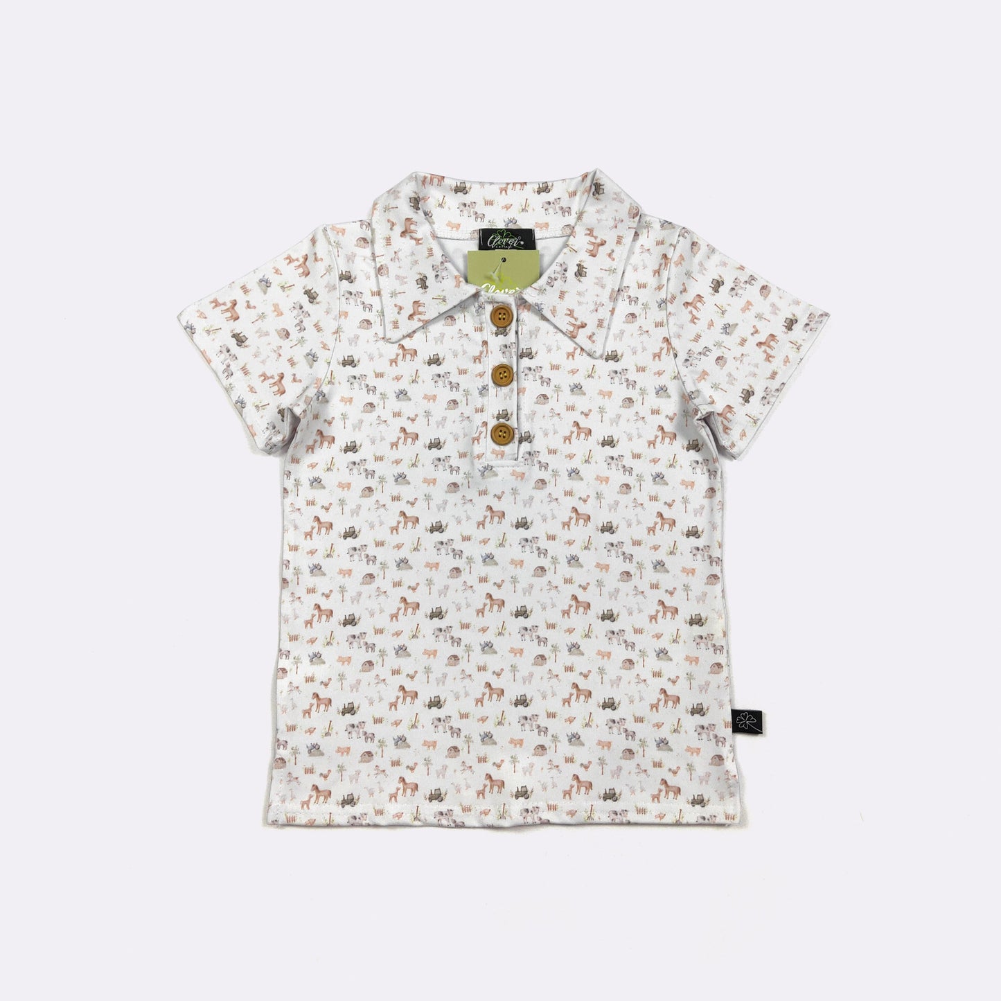 Mini Farm Boy Collar Shirt – Farm Animal Button Polo Shirt for Boys