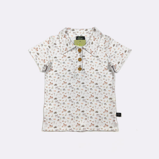 Mini Farm Boy Collar Shirt – Farm Animal Button Polo Shirt for Boys